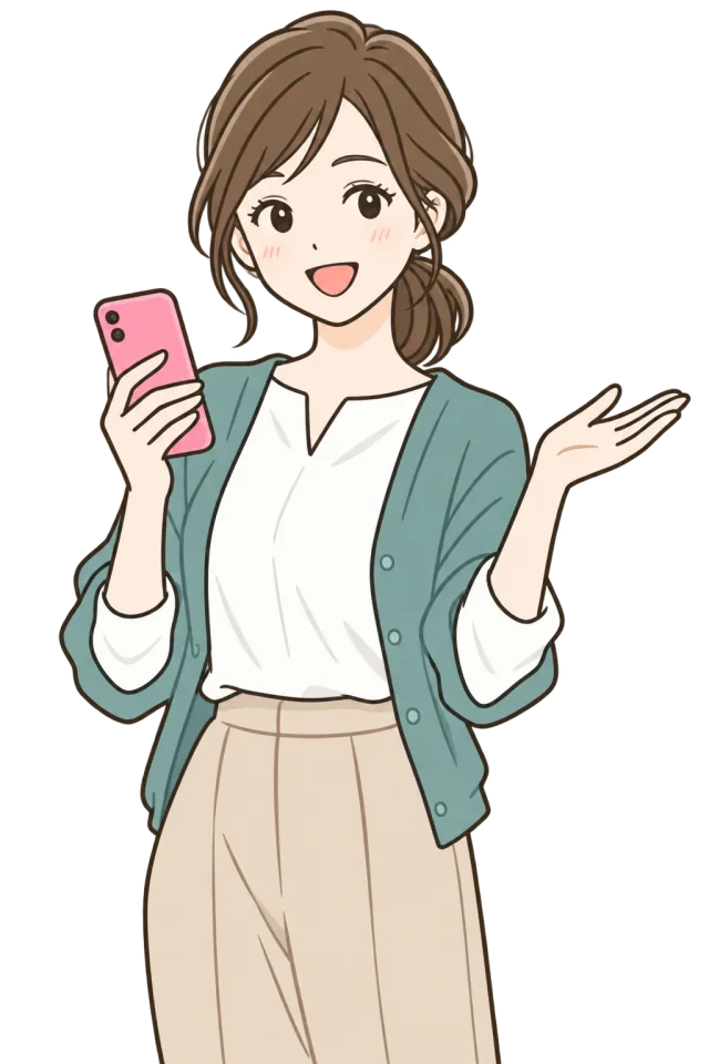 スマートフォンを持って案内する女性のイラスト