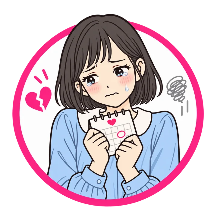 復縁できる時期が分からず、涙を浮かべて待つ女性のイラスト